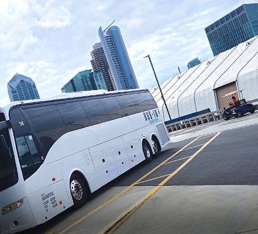Charter bus cityscape transportation service